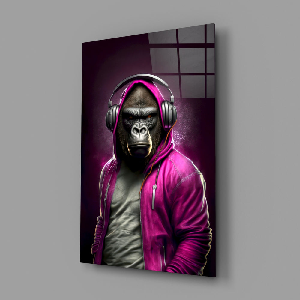 Animal Vogue close-up showing magenta-pink hoodie and silver headphones