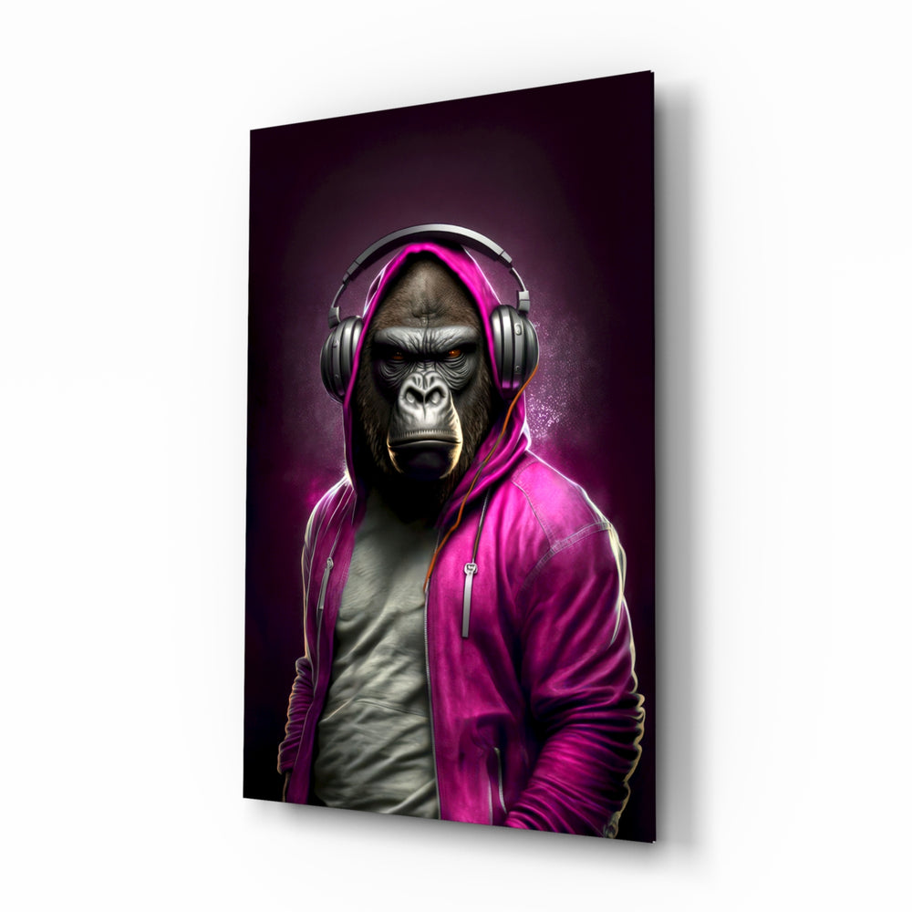 Streetwear-portrait panel bringing magenta glow to a teen den