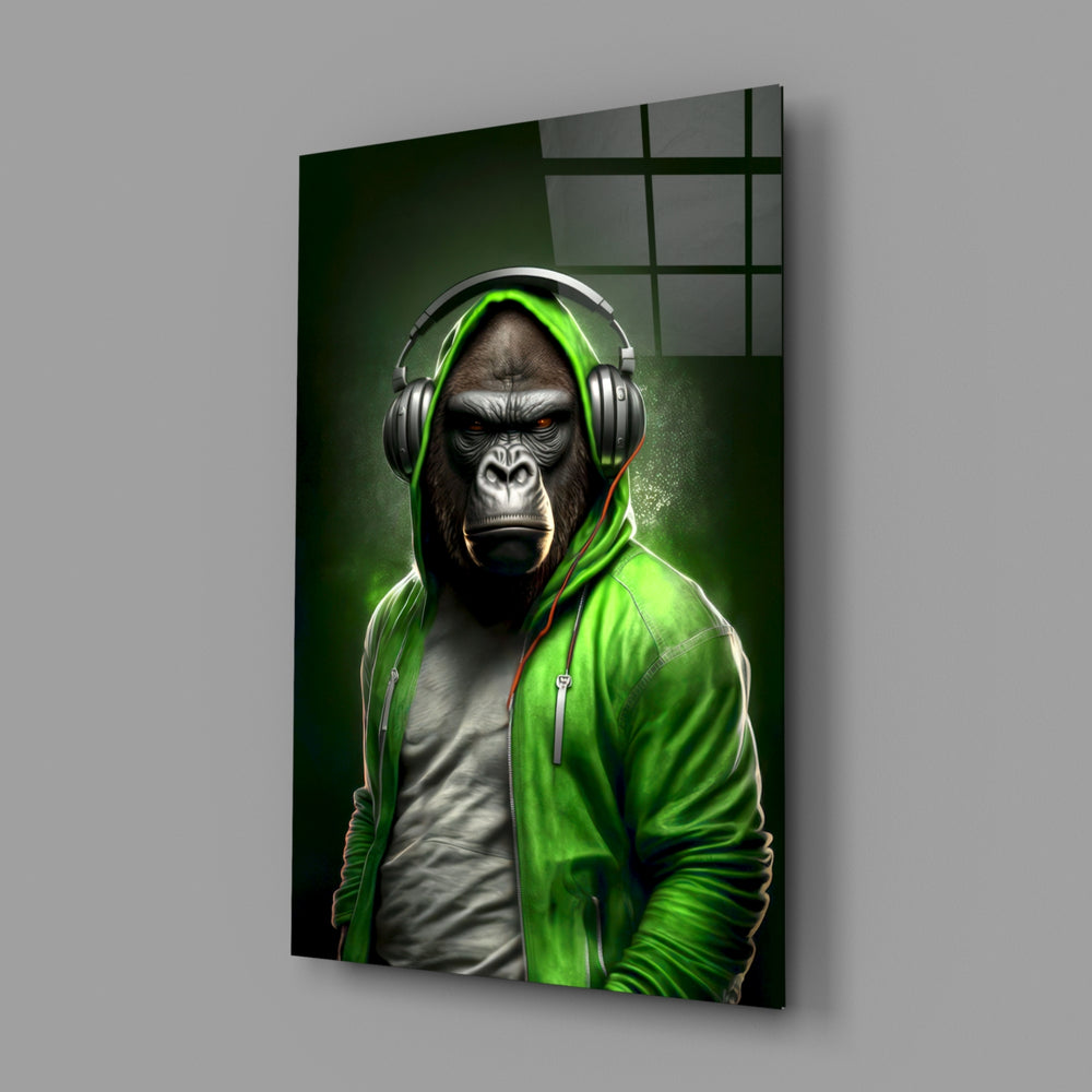 Animal Vogue close-up showing lime-green hoodie and silver headphones