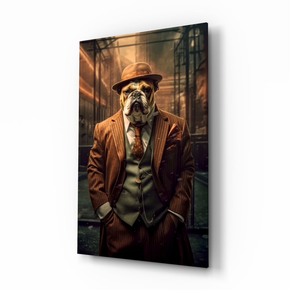 Vintage-portrait panel bringing dapper glow to a home bar