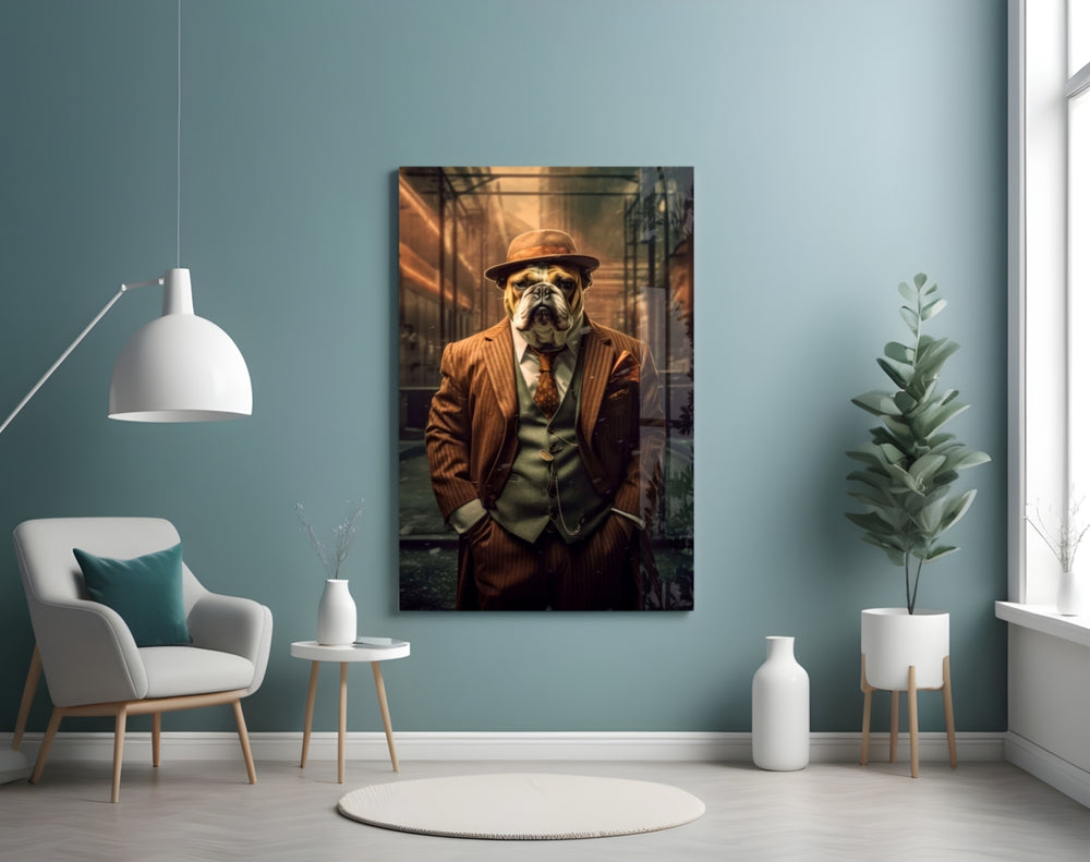 Bulldog in a Suit panel adding editorial drama to a hallway