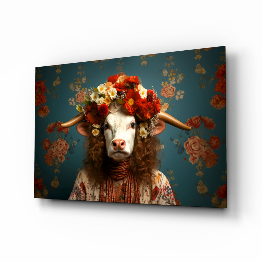 Folk-portrait panel bringing whimsical glow to a kitchen nook
