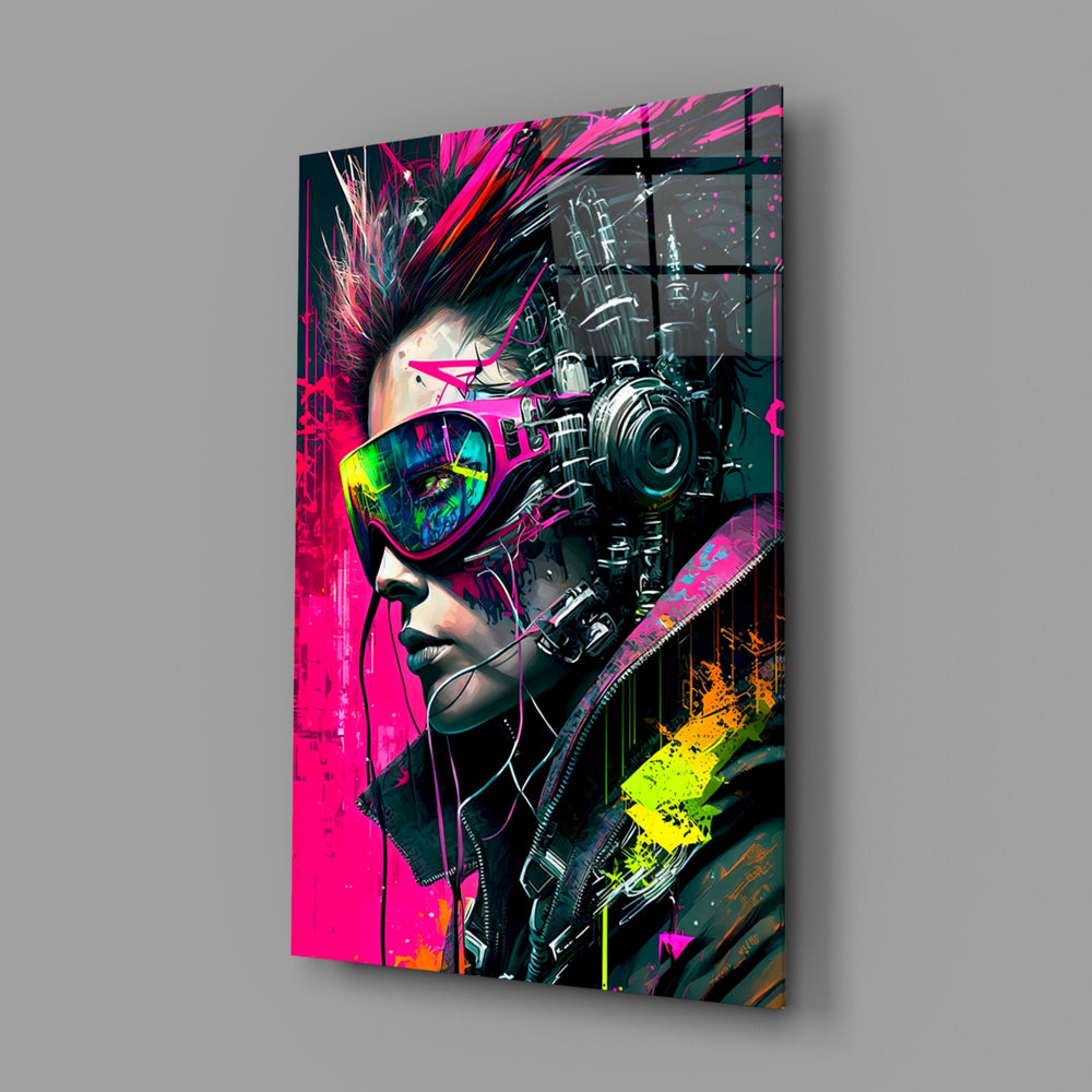 City Music close-up showing chrome visor and neon splatter