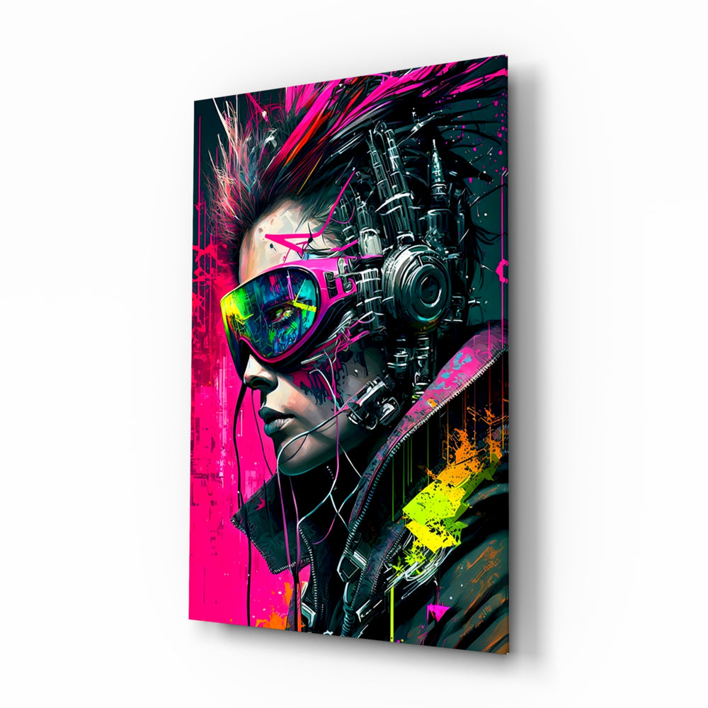 Cyberpunk-graffiti panel bringing electric glow to a teen den