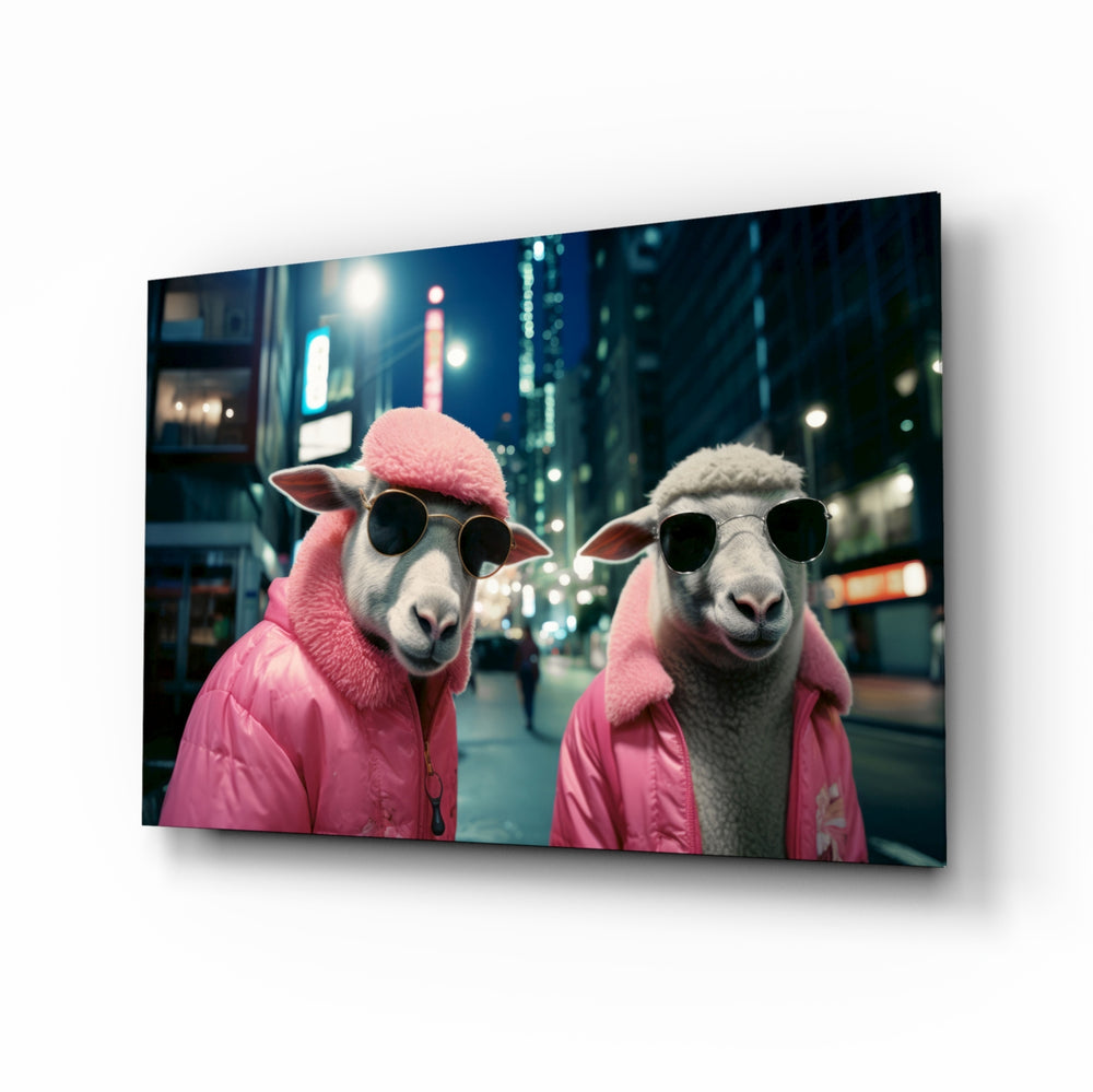Streetwear-portrait panel bringing twilight glow to a media room