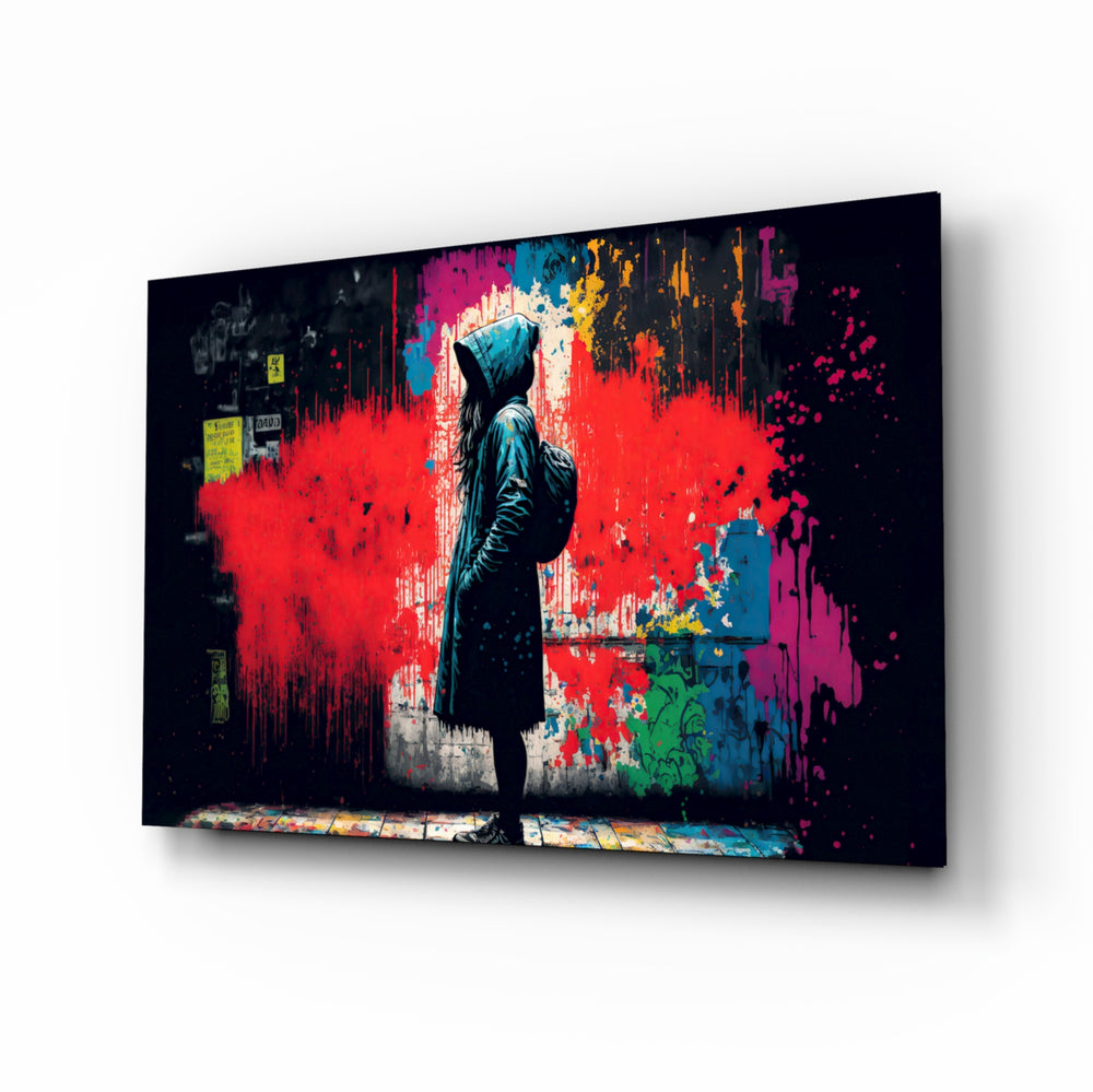 Pop-graffiti panel bringing street-art glow to a teen den