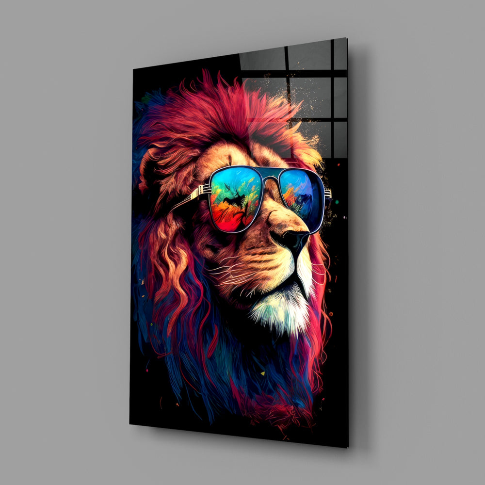 Charismatic close-up showing magenta-cobalt mane and mirrored aviators