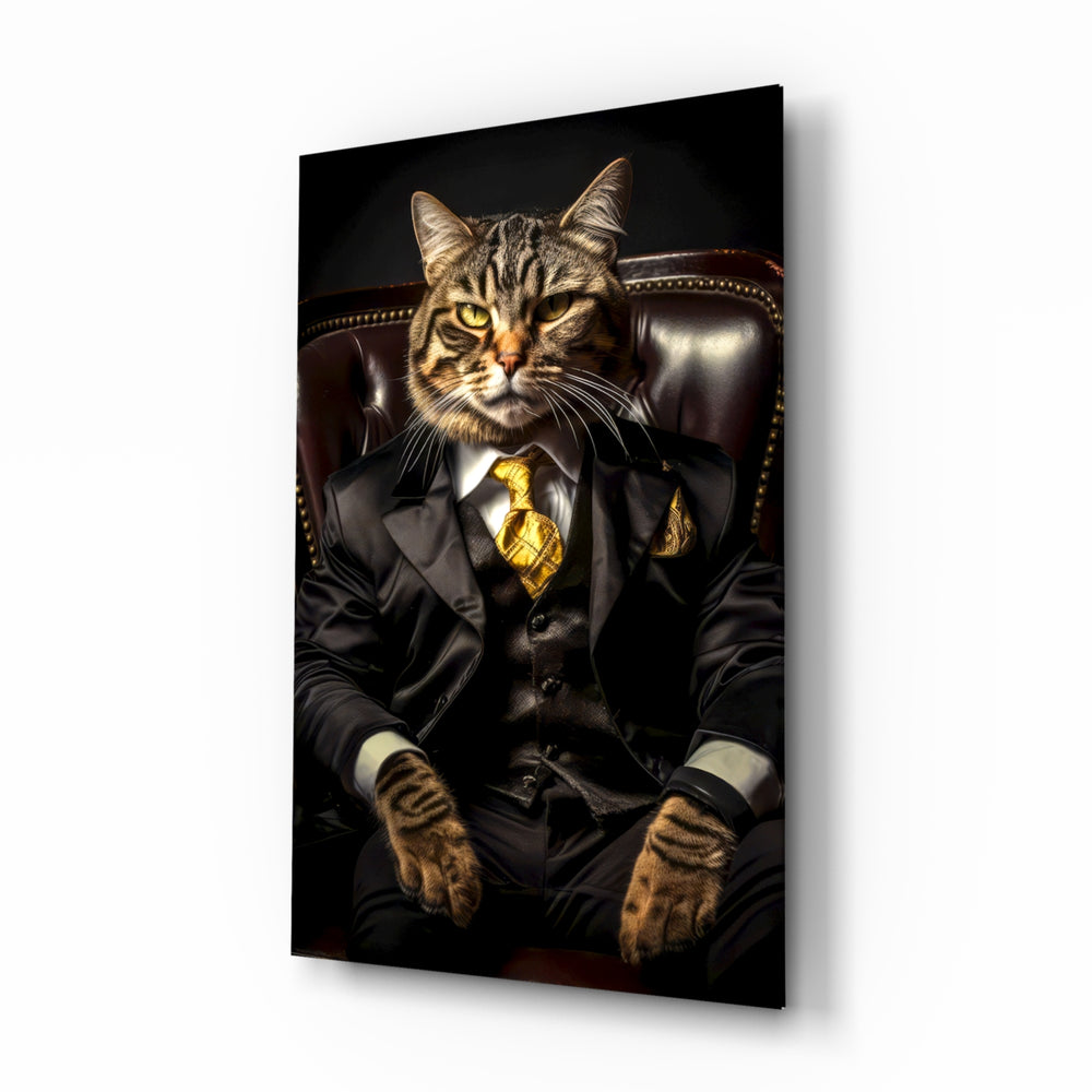 Mafioso-portrait panel bringing dapper glow to a library