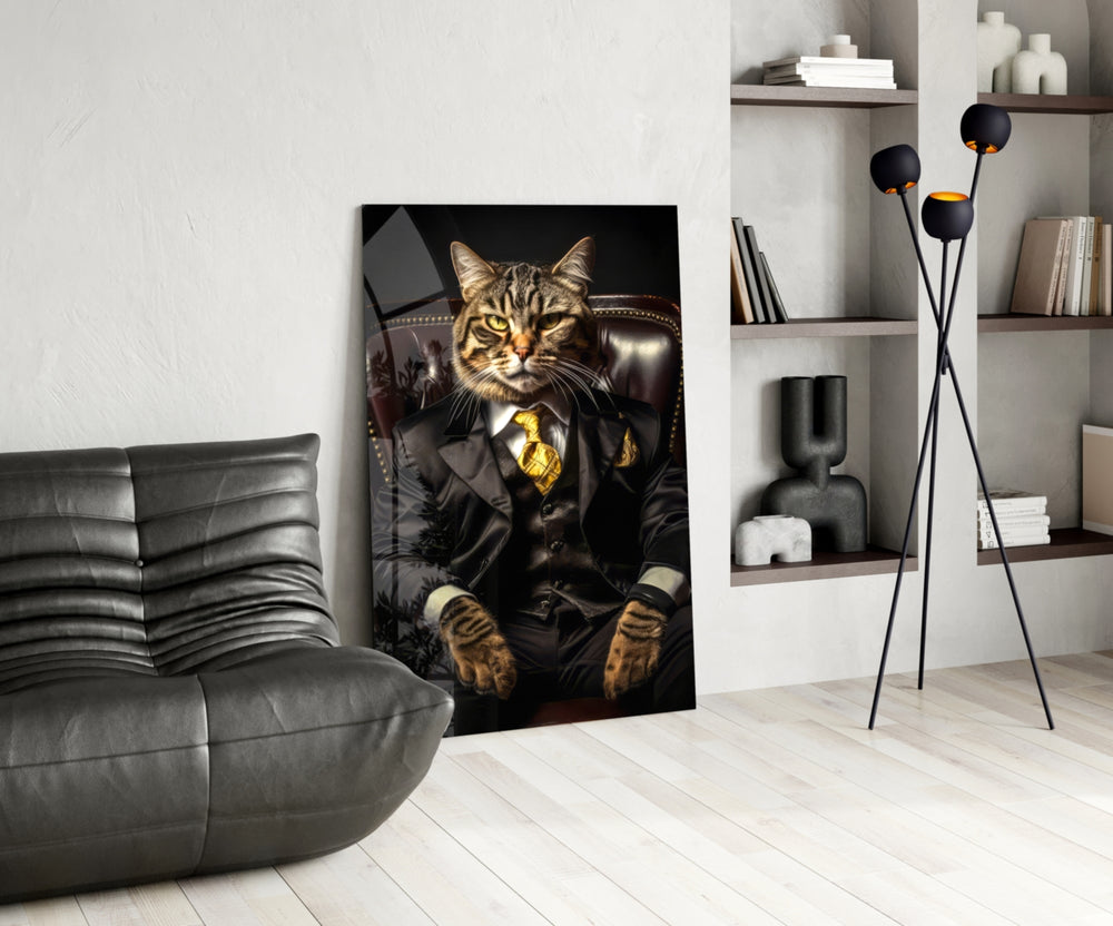 The Boss glass print enhancing a den with quirky firepower