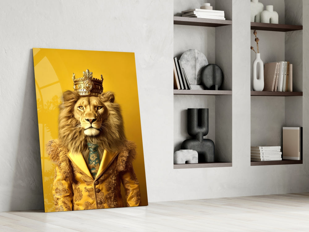 Young-royal artwork anchoring a wall with gold-and-canary palette
