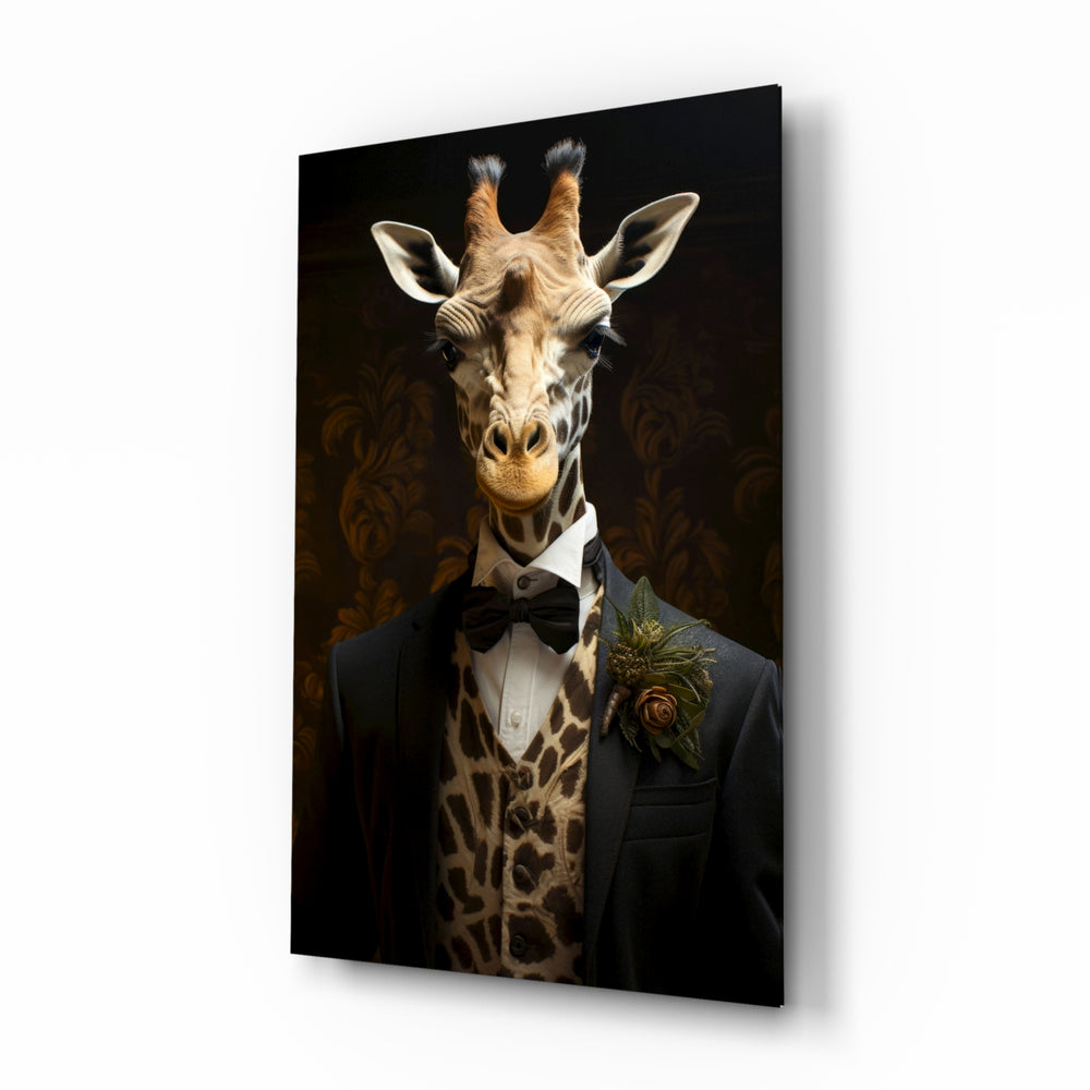 Vintage-portrait panel bringing dapper glow to a library