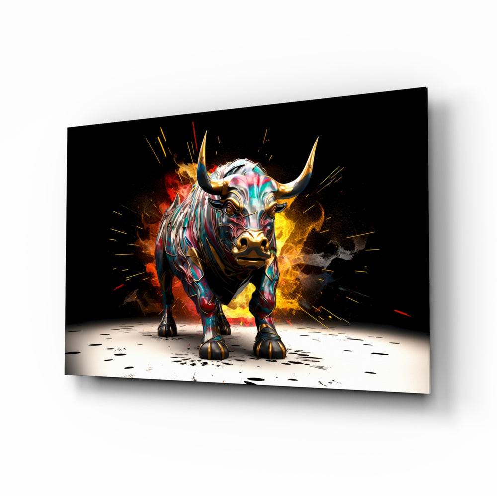 Pop-graffiti panel bringing electric glow to a financial office