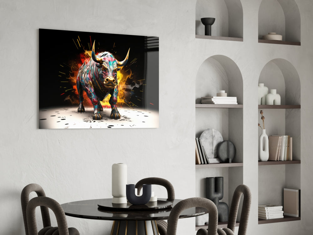 Bull glass print enhancing a den with statement firepower