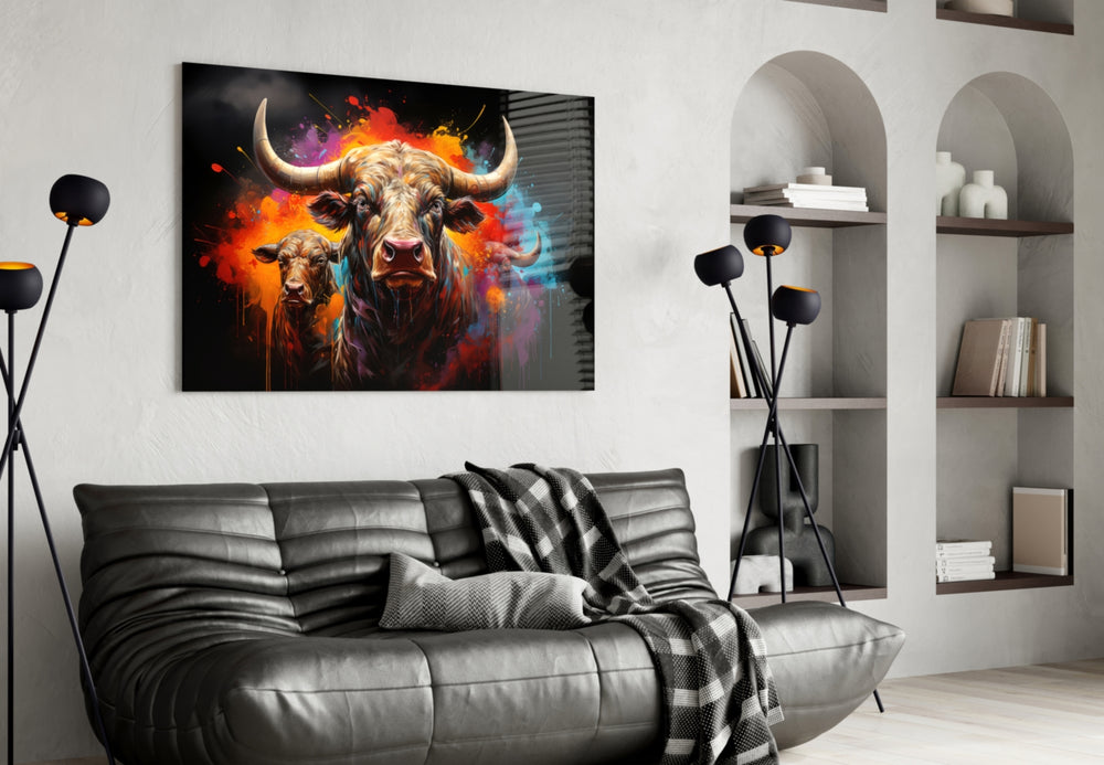 Bull panel adding editorial drama to a hallway
