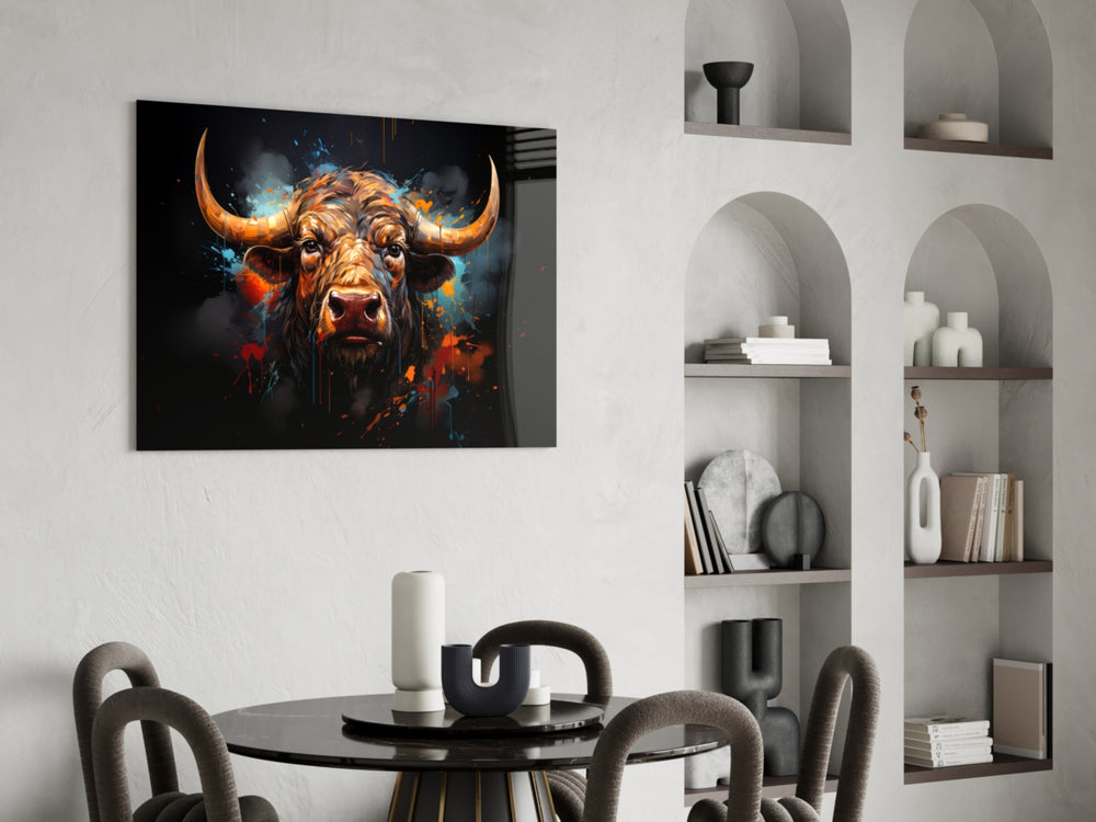 Bull glass print enhancing a den with statement firepower