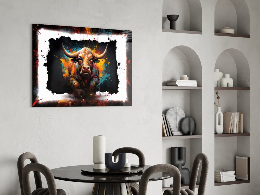 Bull glass print enhancing a den with statement firepower