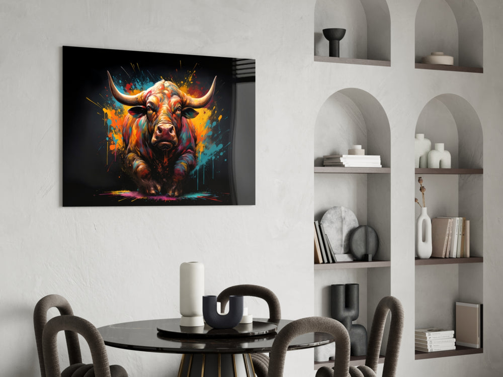 Bull glass print enhancing a den with statement firepower