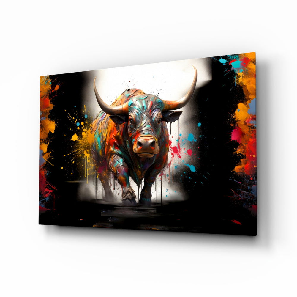 Pop-graffiti panel bringing electric glow to an executive office