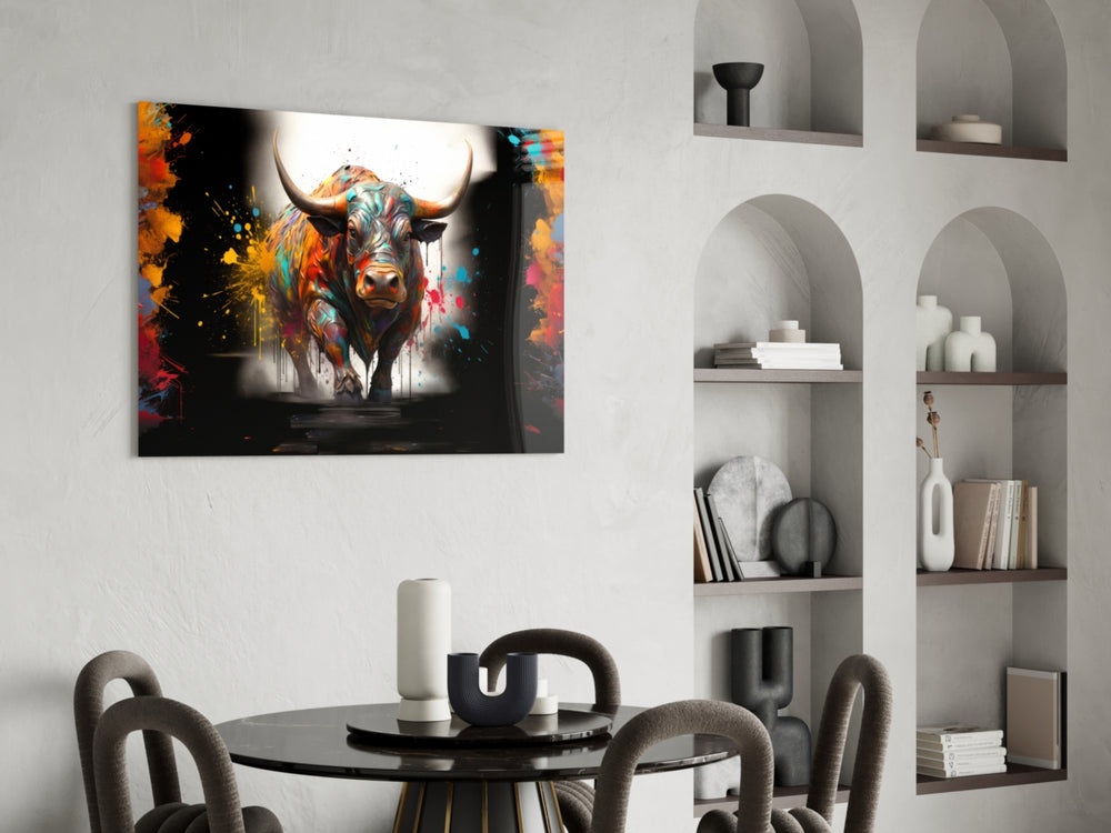 Bull glass print enhancing a den with statement firepower