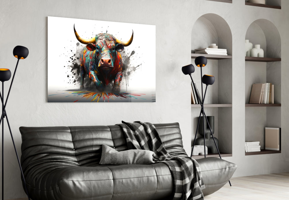 Bull panel adding editorial flair to a hallway