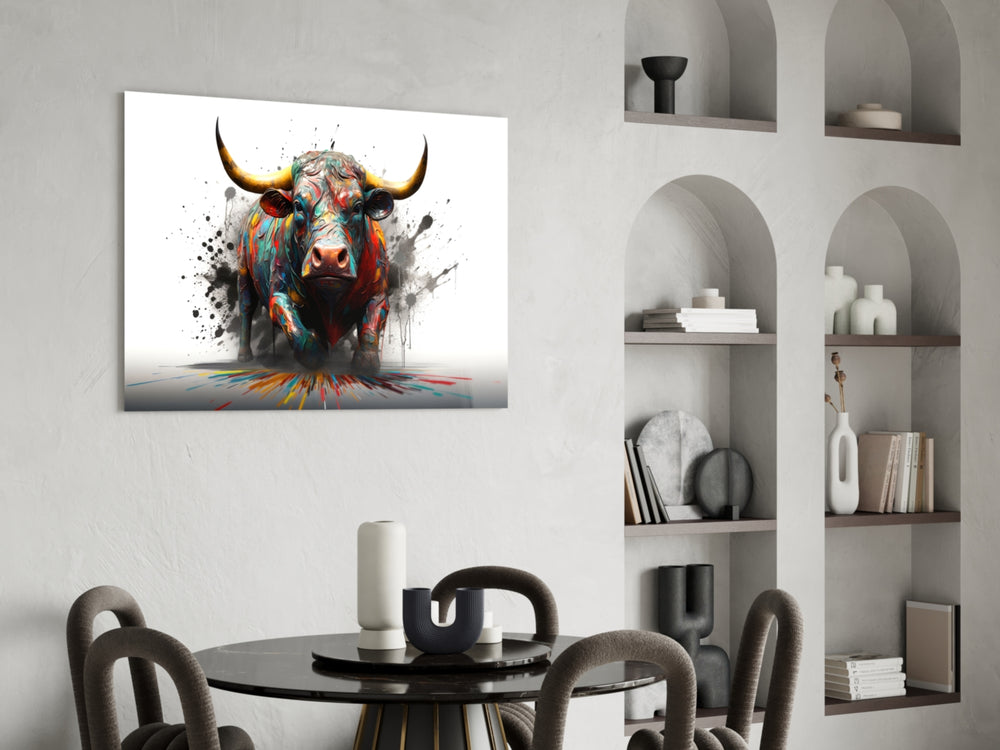 Bull glass print enhancing a den with statement firepower