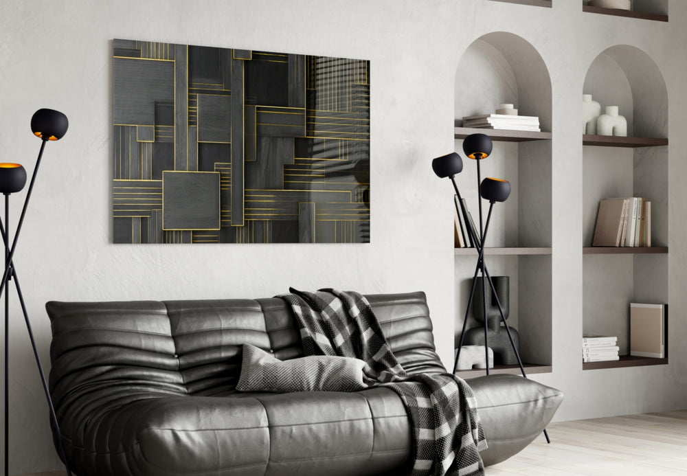 Rectangles panel adding editorial flair to a hallway