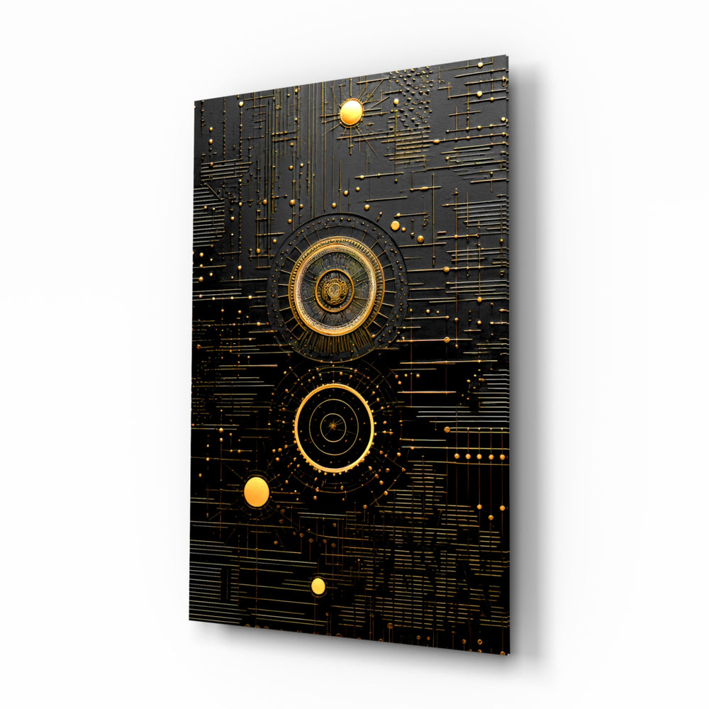 Art-deco-astronomy panel bringing cosmic glow to a library