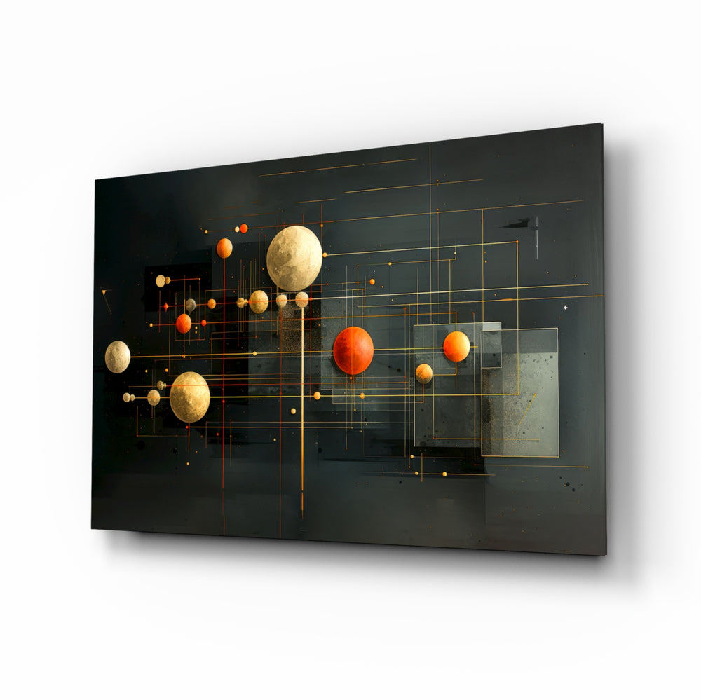 Art-deco-astronomy panel bringing cosmic glow to a library