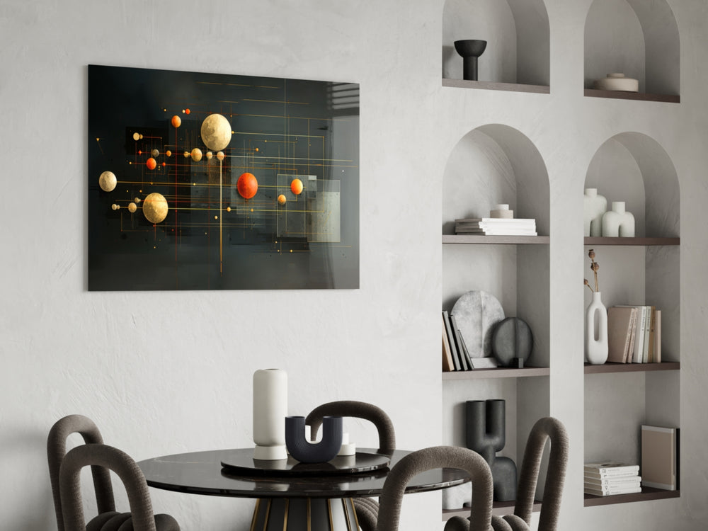 Planets glass print enhancing a den with statement firepower