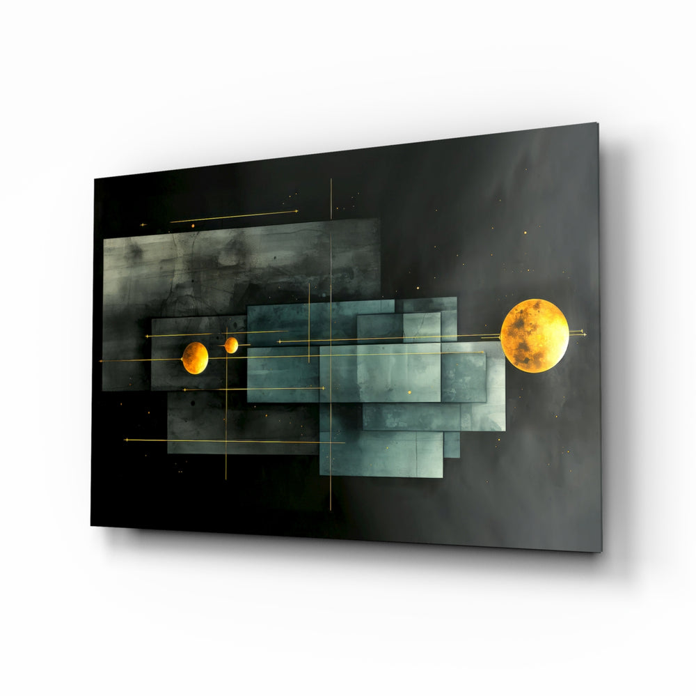 Art-deco-watercolor panel bringing cosmic glow to a study