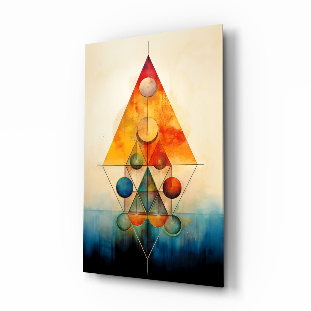 Sacred-geometry panel bringing geometric glow to a meditation corner
