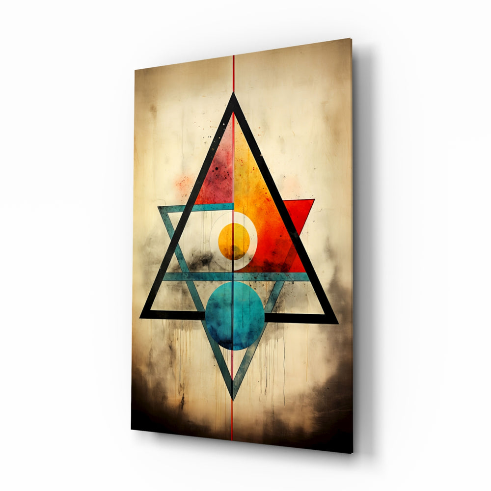 Sacred-geometry panel bringing geometric glow to a meditation corner