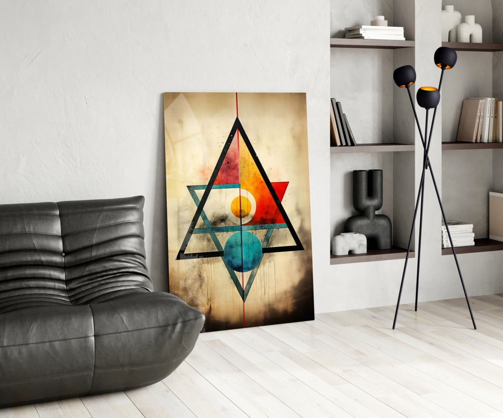 Triangels glass print enhancing a foyer with statement firepower