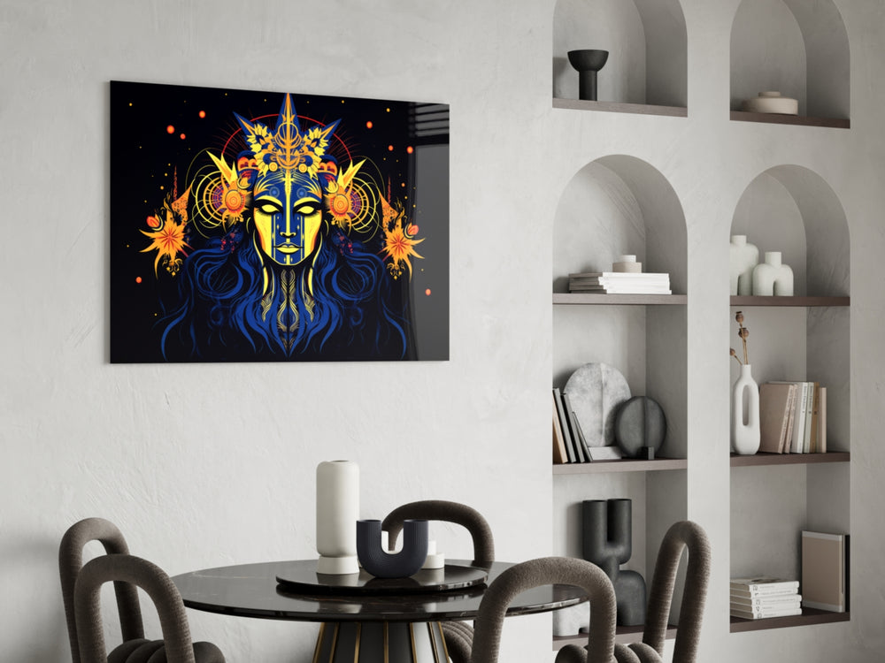 Astrologer glass print enhancing a den with statement firepower