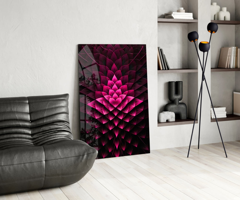 Flower of Luck glass print enhancing a powder room with statement firepower