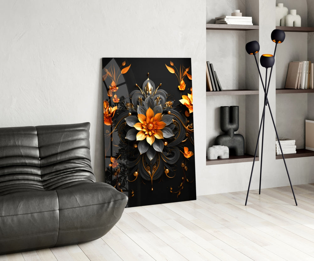 Flower of Luck glass print enhancing a den with statement firepower