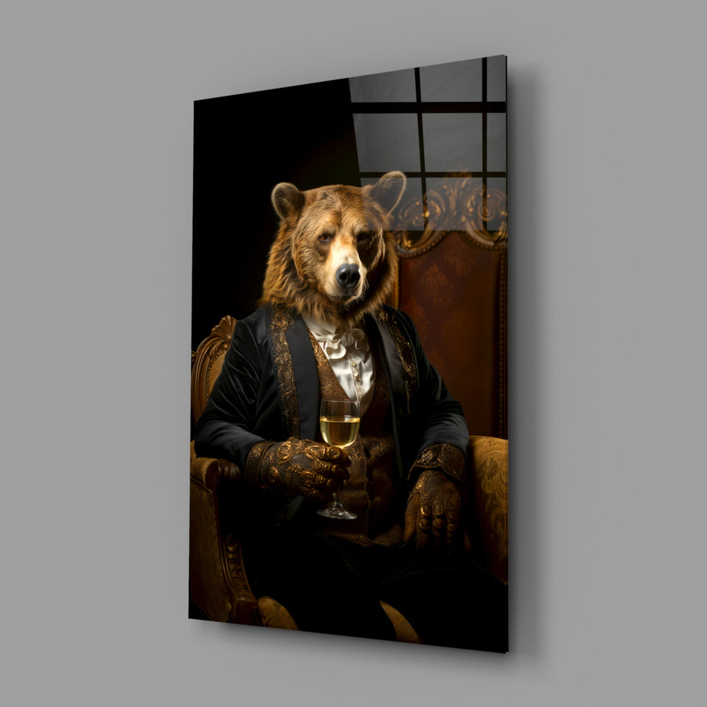Gentleman Bear close-up showing velvet jacket and cognac goblet