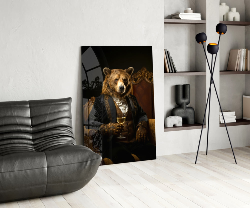 Gentleman Bear glass print enhancing a den with quirky firepower