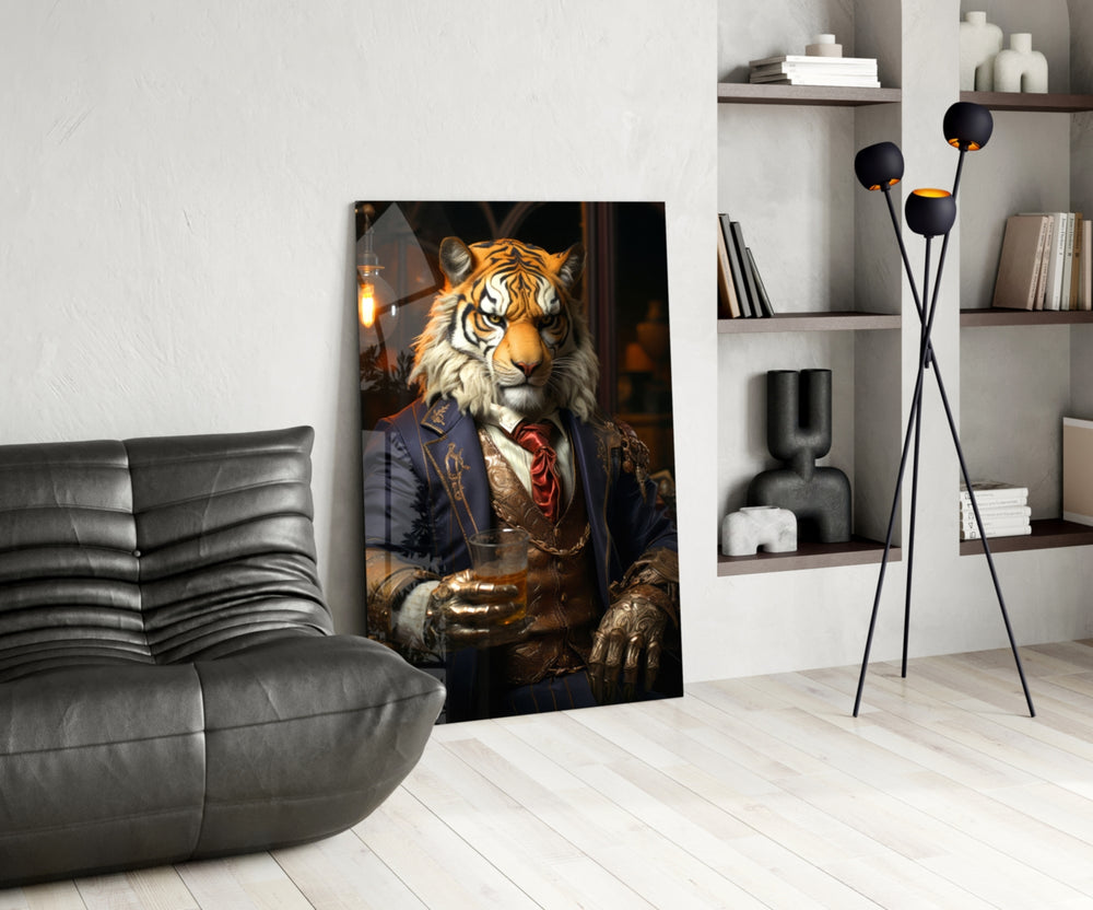 Duke Lion glass print enhancing a den with quirky firepower