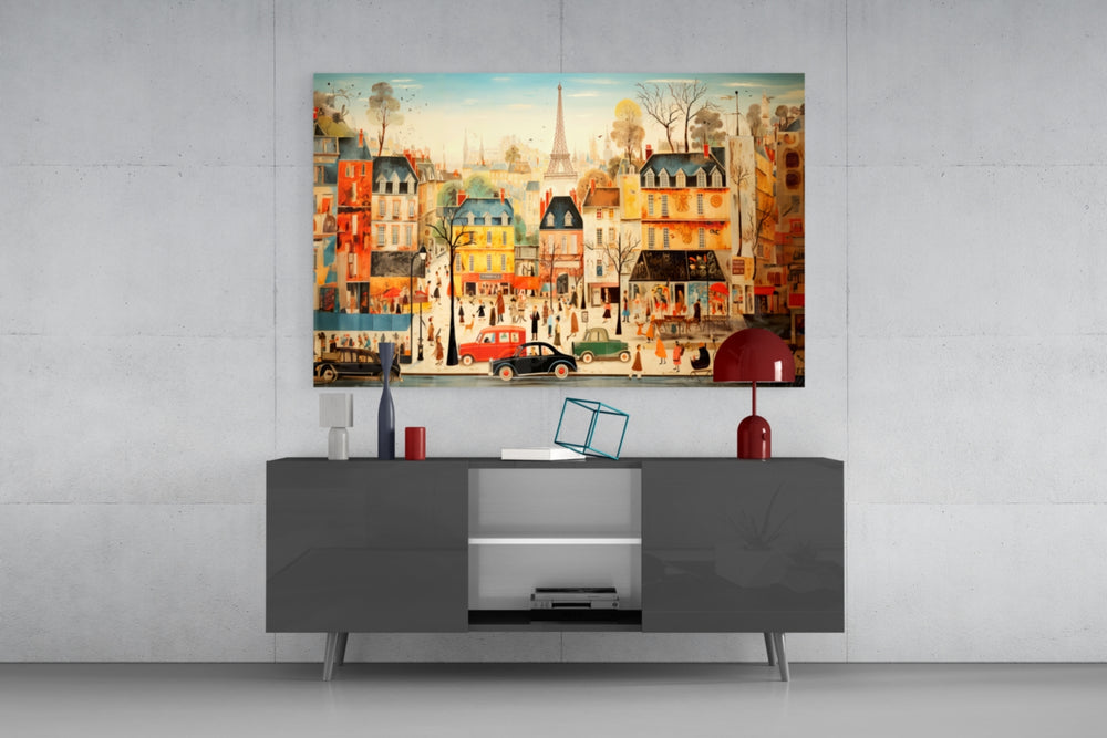 Paris' City Life Glass Wall Art|| Designer's Collection.