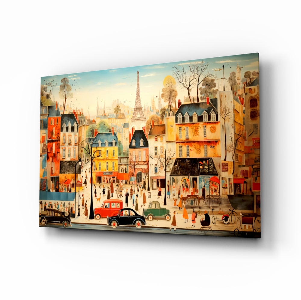 Folk-cubist panel bringing travel glow to a sunroom