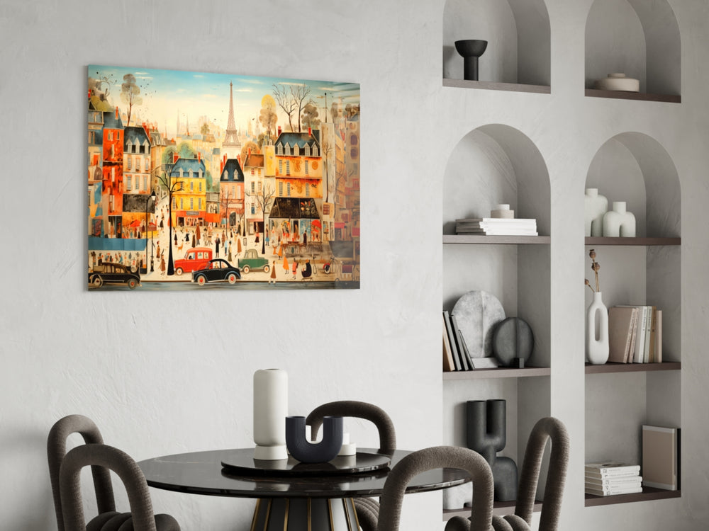 Paris City Life glass print enhancing a foyer with statement firepower