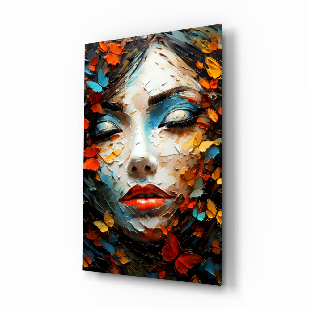 Painterly-impasto panel bringing tangerine glow to a designer studio