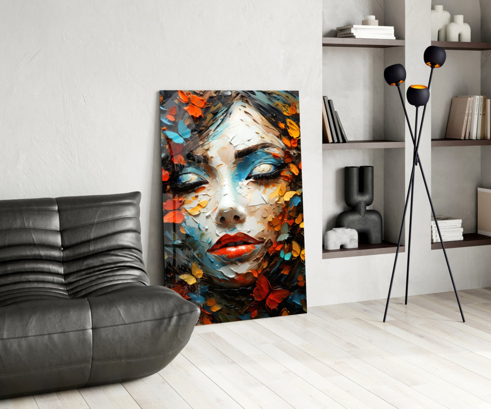 Pleasure glass print enhancing a foyer with statement firepower