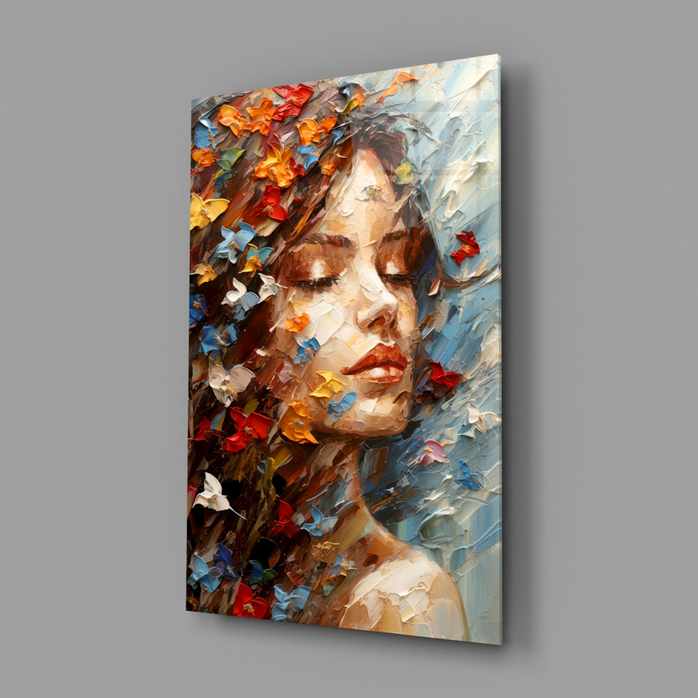 Pleasure close-up showing closed eyes and butterfly mosaic