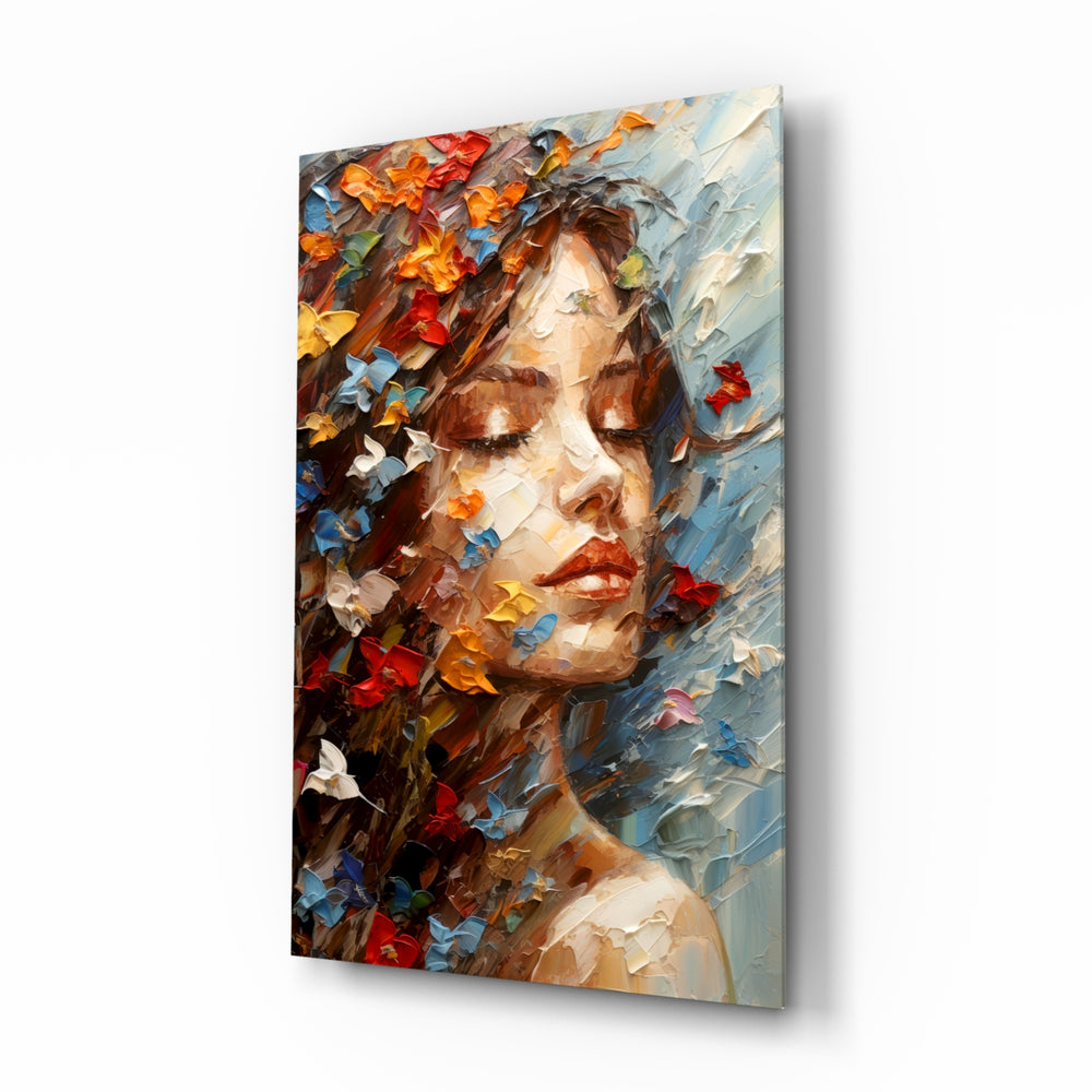 Painterly-impasto panel bringing tangerine glow to a designer studio