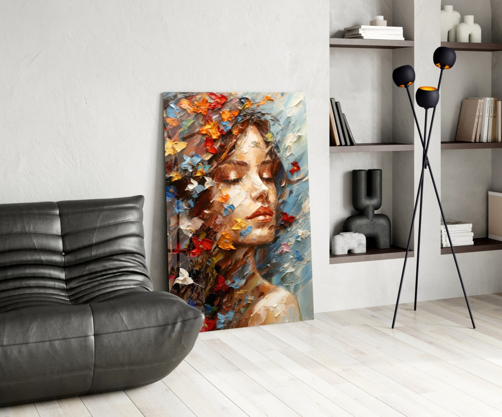 Pleasure glass print enhancing a foyer with statement firepower