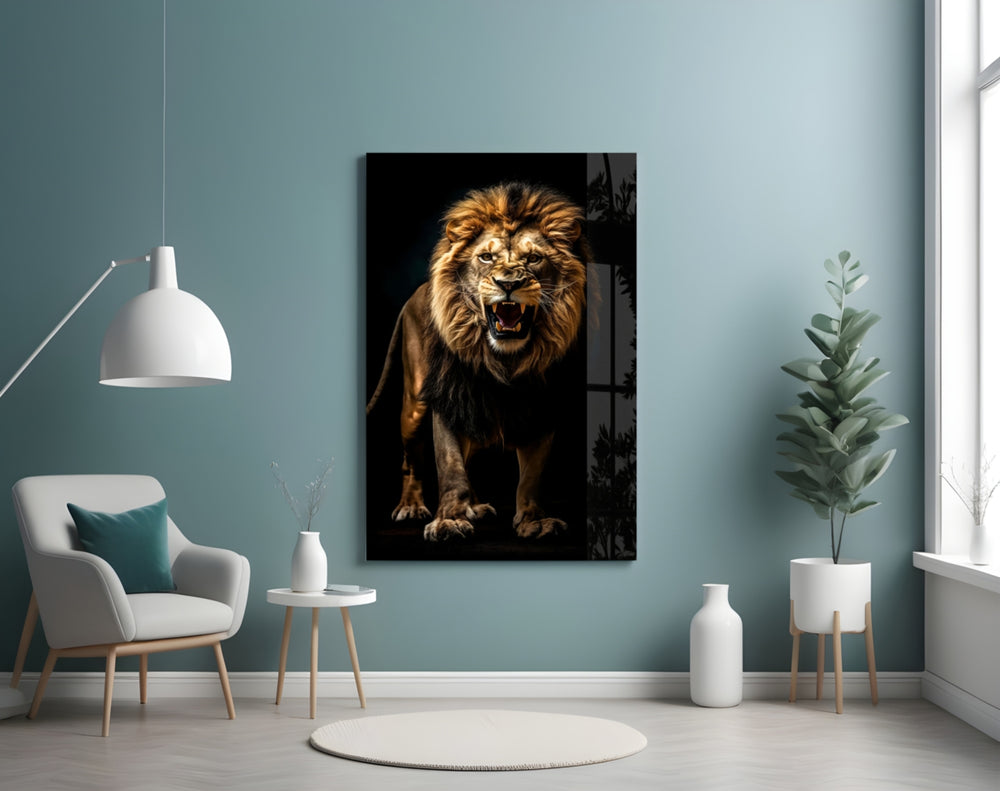 Lion in the Dark panel adding editorial drama to a hallway