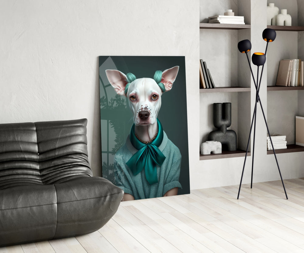 Dog Vogue glass print enhancing a foyer with statement firepower