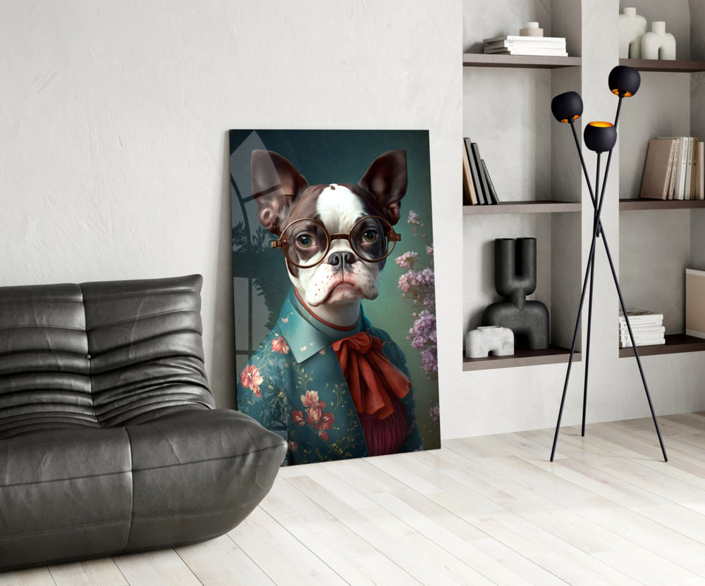 Dog Vogue glass print enhancing a foyer with quirky firepower